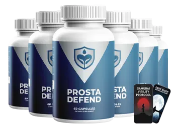 Prosta Defend 6 bottle bundle with digital bonus guides on dark background