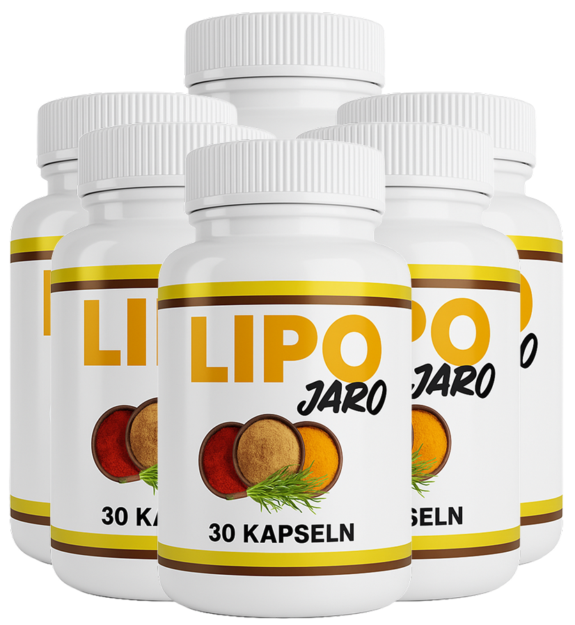 LipoJaro 6-Flaschen-Paket – 180 Kapseln natürliches Nahrungsergänzungsmittel mit Gewürzextrakten und Chrom, bestes Angebot für 180 Tage Versorgung auf transparentem Hintergrund