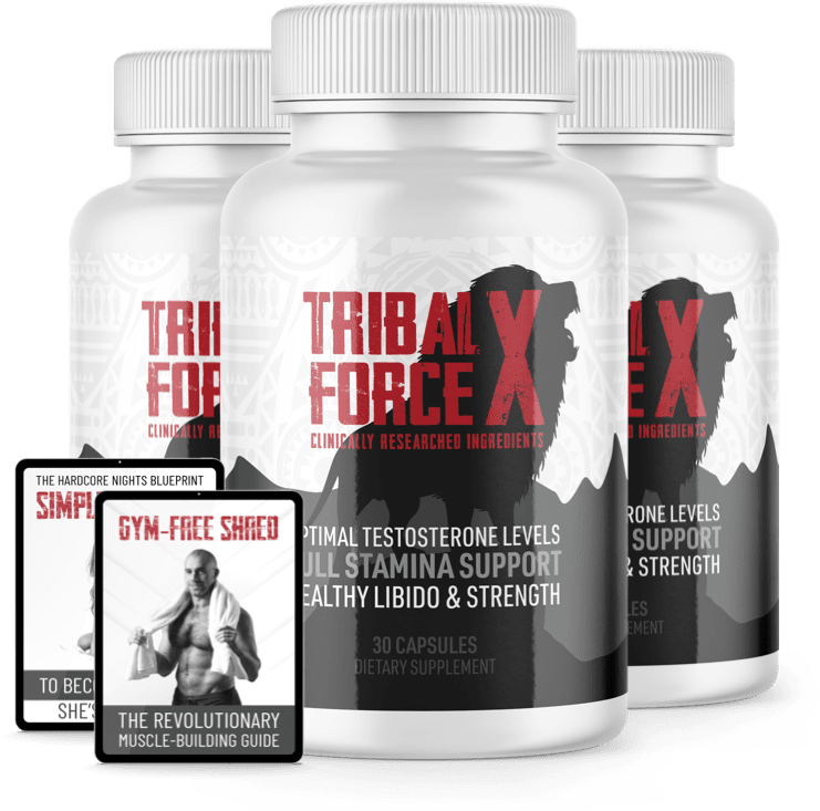 Tribal Force X testosterone supplement 3-bottle bundle with 2 free digital bonus guides – 90 capsules for stamina libido and male strength support